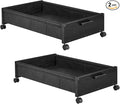 Under Bed Storage with Wheels, Wooden Under Bed Drawers On Wheels, Rolling Under Bed Shoe Storage, Space Saving, Black,30L