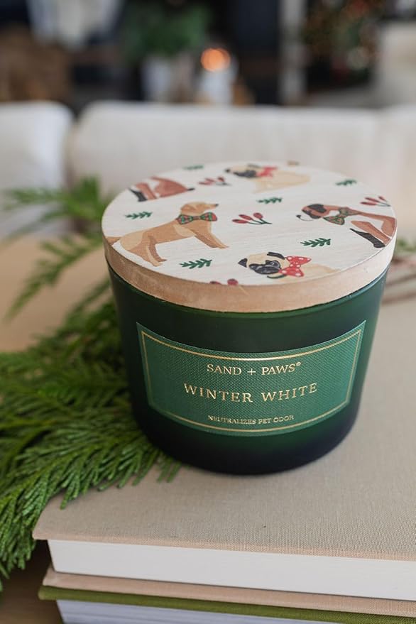 Sand + Paws Scented Candle - Winter White - Additional Scents and Sizes –Luxurious Air Freshening Jar Candles Neutralize pet Odors and Enhance Home décor – 100% Cotton Lead-Free Wicks - 12 oz