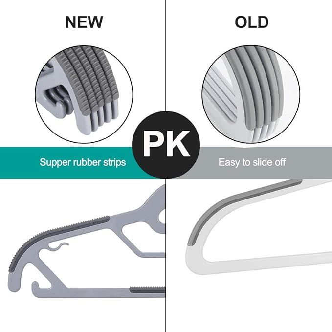 FSUTEG 50-Pack Slim S-Shaped Plastic Hangers with Non-Slip Grips – Space-Saving Gray Hangers for Delicate Necklines, Fits Shirts, Dresses & Coats in Closet/Dorm Organizers