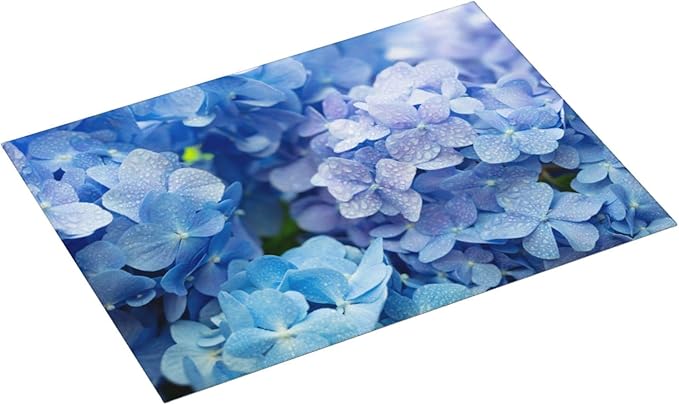 Absorbent Dish Drying Mat, Blue Purple Hydrangea Flowers Microfiber Pad Reversible Dish Drainer Mats Plate Hold for Kitchen Counter, Coffee Bar Decor, Heat Resistant, 18" x 24"