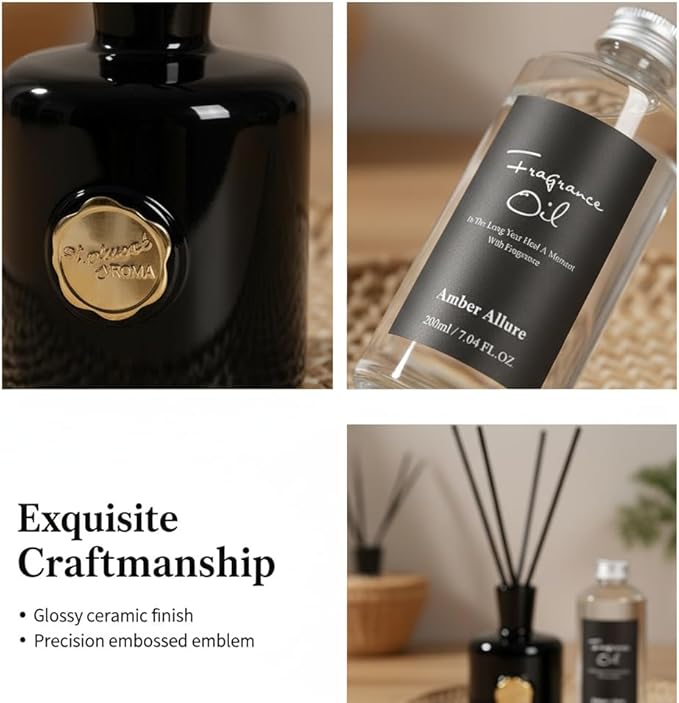 Reed Diffuser Set-Oud&Bergamot-Strong Scent, Long-Lasting Evaporation with Natural Reed Sticks & Essential Oils, Elegant Fragrance for Bathroom Bedroom Office Decor Air Fresh-Ideal Gifts