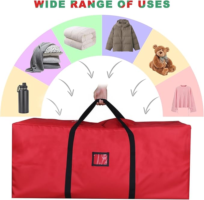 Christmas Tree Storage Bag, 600D Oxford Extra Large Moving Bags, Fits Up to 9 Ft Artificial Trees, Heavy-Duty Waterproof Christmas Decorations Storage Bags(PURE RED)