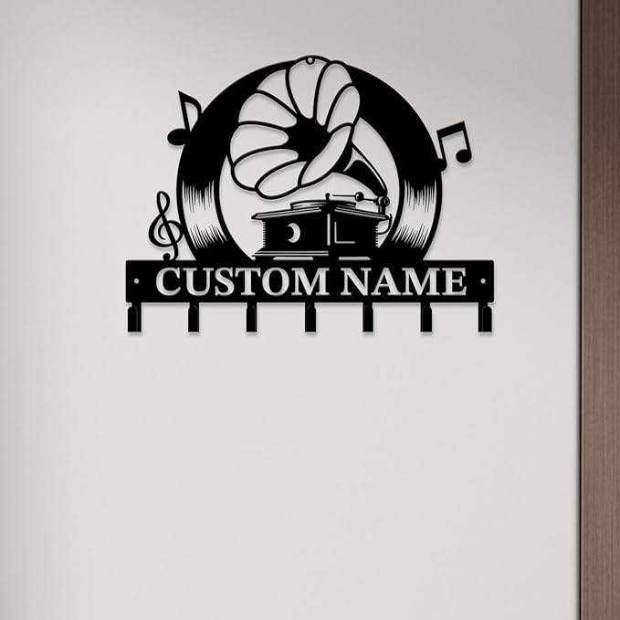 Personalized Custom Music Wall Hooks,Metal Music Room Art Clothes Hooks,Metal Music Wall Home Storage Decorative,For Front Door, Hallway, Kitchen, Bedroom,Keys,Hats (Style B)