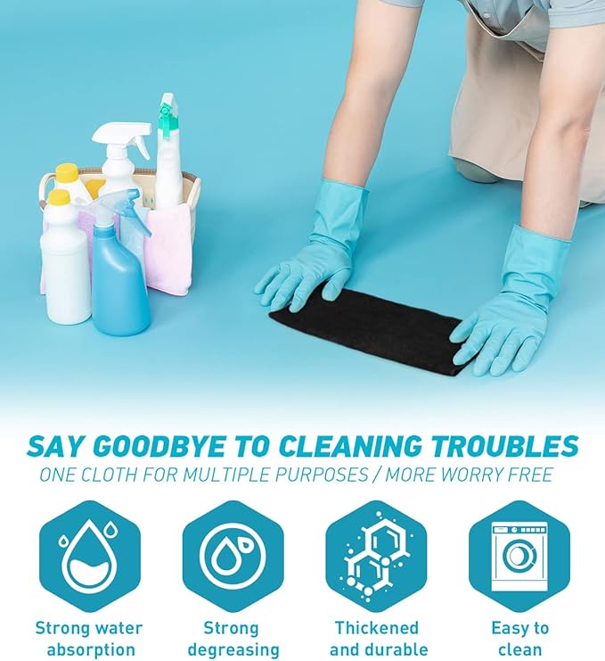 WEAWE Microfiber Cleaning Cloth-24Pcs (13x13 inch) Ultra Soft Highly Absorbent Rags for Housekeeping-Machine Wash (Black)