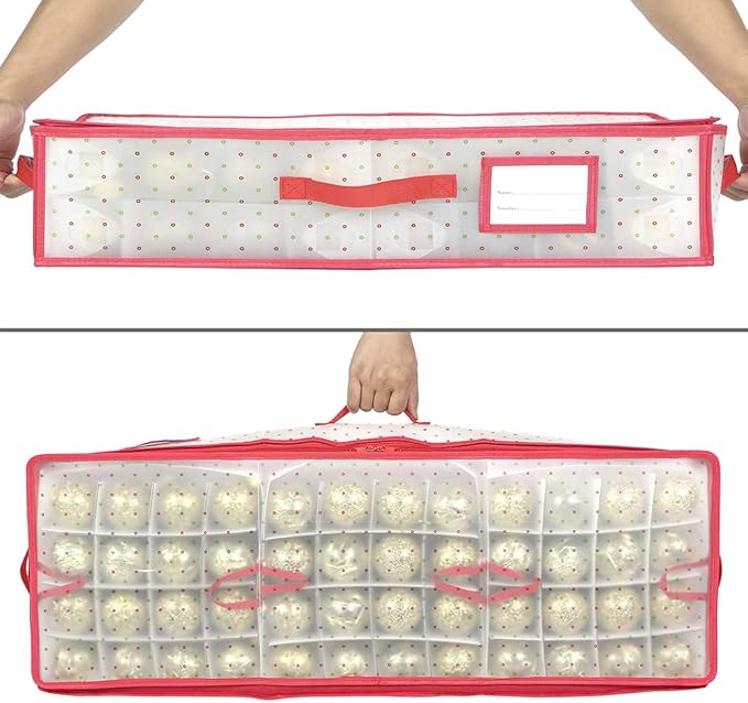 Sattiyrch Plastic Christmas Ornament Storage Box with Trays,Customizable Dividers, Dust-Proof Durable Ornament Organizer Holder,Christmas Storage Containers,Holds 96 x 3 Ornaments