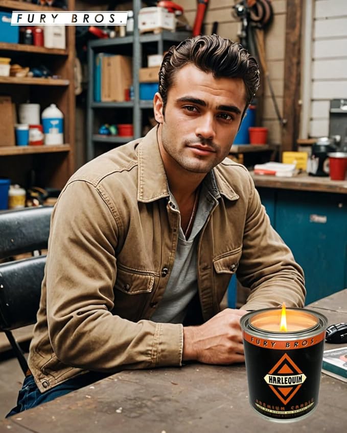 Fury Bros. Scented Candles for Men | Harlequin | Absinthe & Black Cedar | Natural Soy Wax | Hand-Poured in The USA | Long 70-80 Hour Burn (12.5 oz) | Vintage-Inspired Tin Design | Dad Home Gift