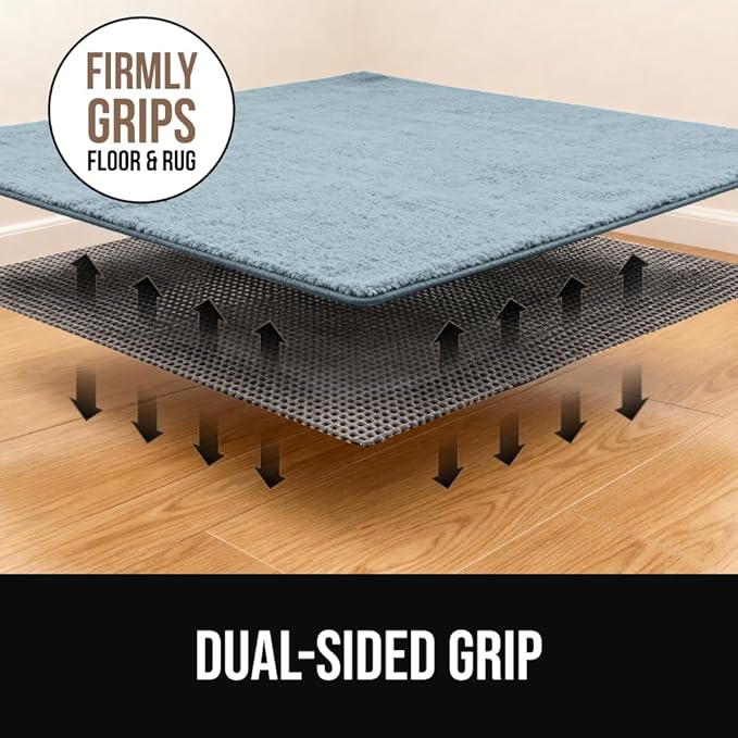 GORILLA GRIP Premium Dual Sided Extra Thick Rug Gripper Pad for Hardwood Floors, Breathable Slip Resistant Pad Grips Under Carpet Area Rugs for Hard Surface Floor Protection, Easy Trim Mats, 2x3, Gray