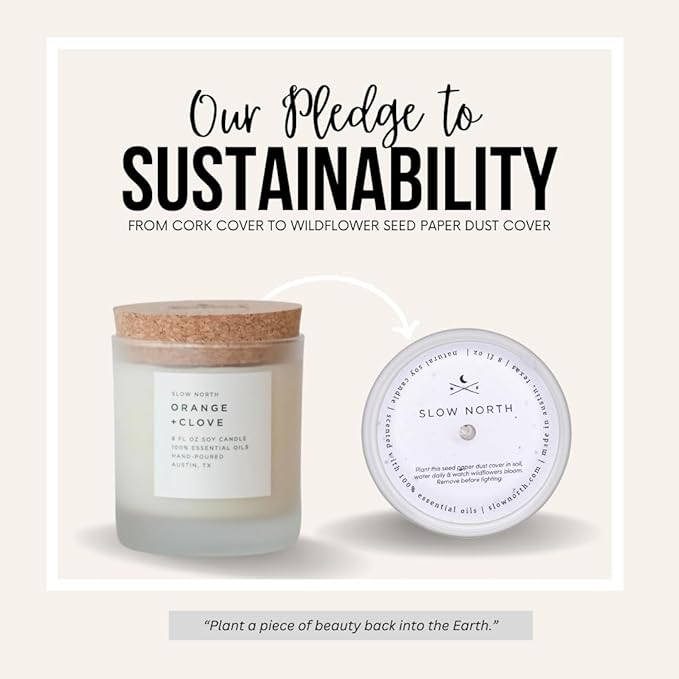 Slow North Orange + Clove Candle - Essential Oils and Pure Soy Wax Candle in a Reusable Frosted Glass Jar - A Unique and Mindful Scented Candle Hand-Poured in The USA (8 oz)