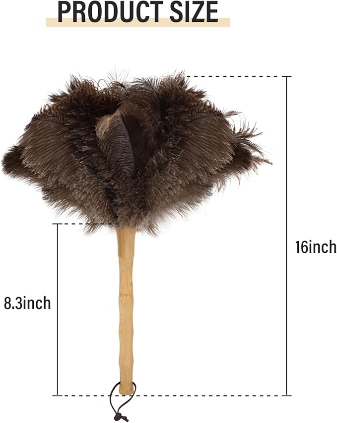 DOVORSY Ostrich Feather Duster 16 Inch, Feather Duster for Cleaning Ceilings Furniture Fans with Wooden Handle for Home, Car, and Office Cleaning (16in)