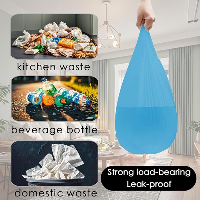 2-4 Gallon Portable Trash Bags, Thicken Vest type Small Garbage Bags for Office, Kitchen, Bedroom and more, 60 Counts Blue