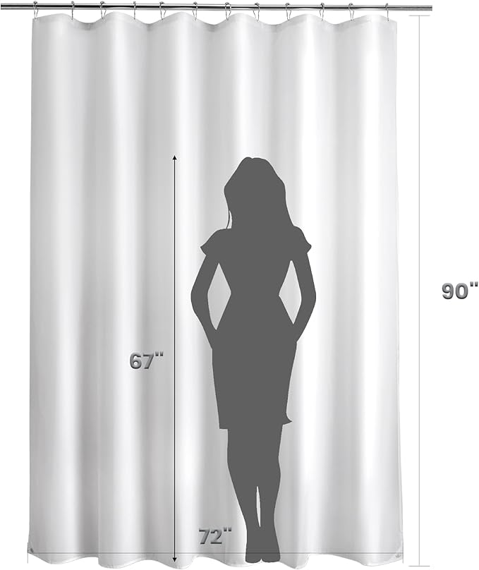 Titanker Extra Long Shower Curtain Liner Fabric, 72x90 Inches, White Shower Liner Washable with 2 Magnets, Waterproof Bathroom Long Shower Liner Polyester Soft Lightweight, White