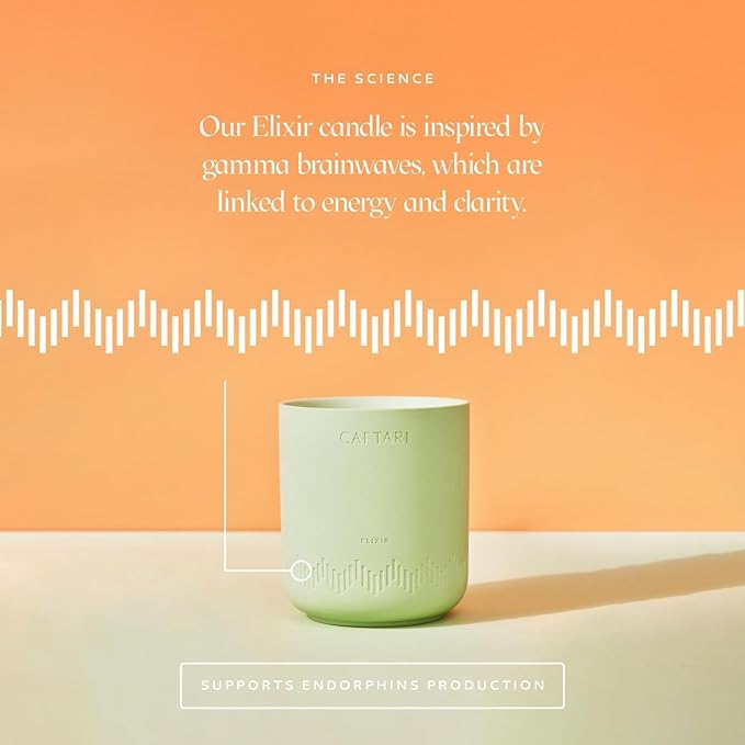 CAFTARI Luxury Aromatherapy Candle | Bergamot, Mandarin & Tea Accord Scented | 60 Hour Burn | Clean Coconut Soy Wax | Vegan, Gift-Ready Candle for Uplifted Mood, Energy & Home Spa Feel | Elixir