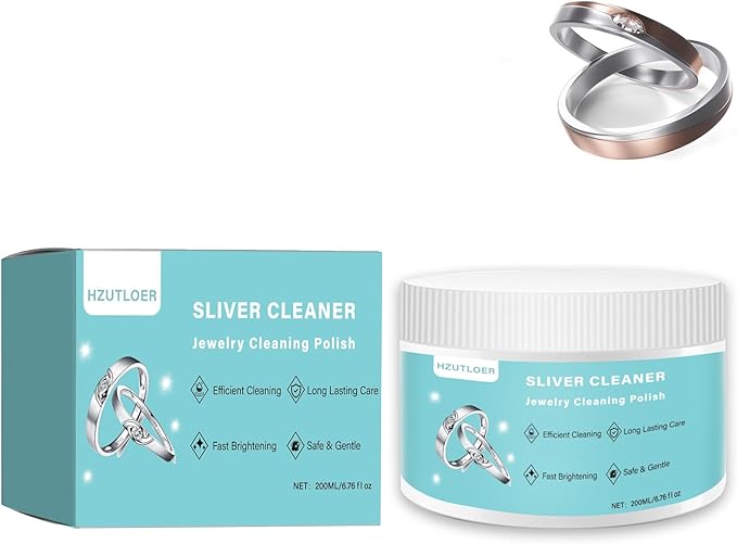 Hzutloer Silver Polish Cleaner,Jewelry Cleaner Tarnish Remover,Safe & Gentle,No Rinse,for Materials of Sterling Silver,Gold,Platinum,6.73 Fl Oz