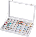 Frebeauty 48 Grid Jewelry Tray,Adjustable Earring Holder Organizer with Glass Lid,Velvet Drawer Jewelry Organizer for Rings,Studs,13.8 x 9.5 x 2 Inches Jewelry Display Box,Gift for Women(White)