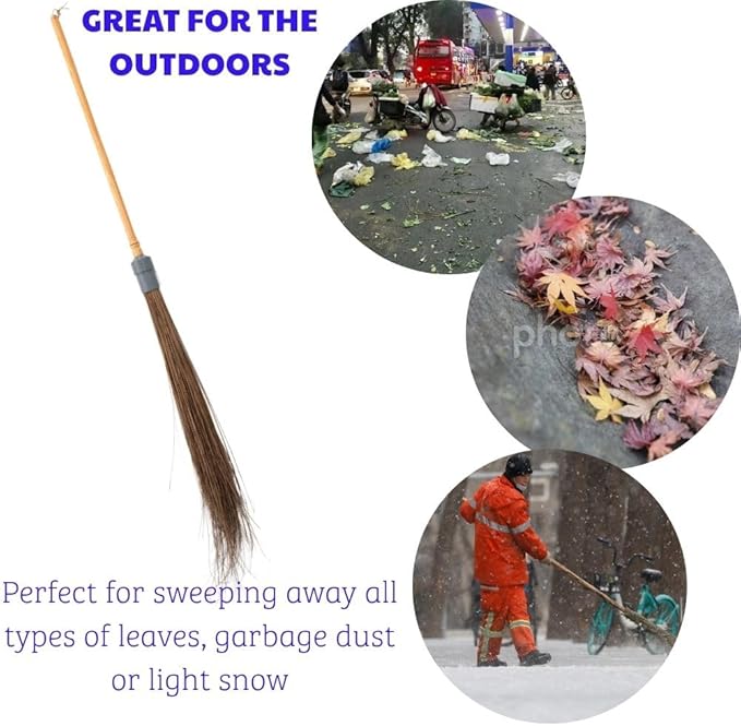 Coconut Natural Broom - 66.93 Inches Length, Heavy Duty Broom for Sweeping Patio, Garden, House, Garage and Other Outdoor Spaces.