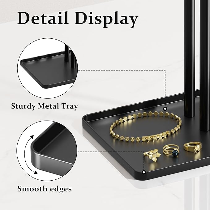pickpiff Black Jewelry Stand Holder Organizer: 14.5" Sturdy Hanger for 80 Pcs Jewelry, Jewlery Tower for Display Necklace, Earring, Bracelet, Watch