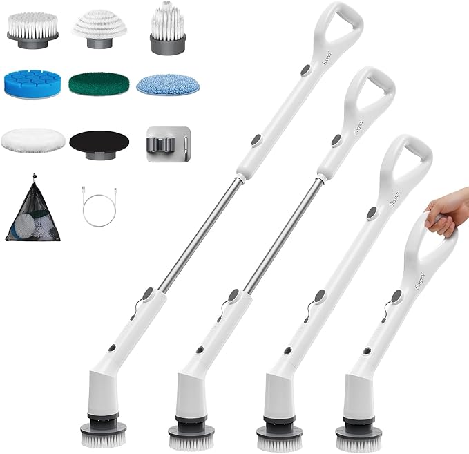 Sorpci Electric Spin Scrubber, 2026 New Cordless Cleaning Brush, Shower Cleaning Brush with 7 Replaceable Brush Heads, Power Scrubber 3 Adjustable Speeds, Detachable Long Handle & IPX7 Waterproof