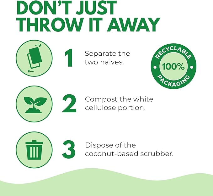 AIRNEX Natural Kitchen Sponges Pack of 18 - Biodegradable Cellulose and Coconut Husk Walnut Scrubbers - Odor Free Non Scratch - Eco Friendly Quick Drying Dishwashing Sponges