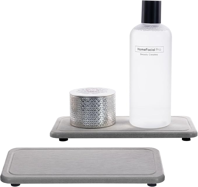 NiuYichee 2 Pcs Water Absorbing Stone Trays, Kitchen/Bathroom Sink Soap Dish, Diatomite Tray Used for Hand Soap & Cosmetic Bottles in The Modern Home, 4" W x 8.3" L, Gray