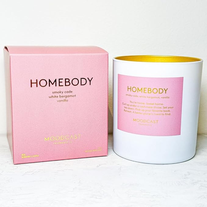 Moodcast Homebody Scented Candle - Aesthetic Candle for Home, Vanilla, White Bergamot & Smoky Cade, Clean Coco Wax Blend, Vegan, Paraben Free, 45-Hour Long Lasting Burn - 8oz