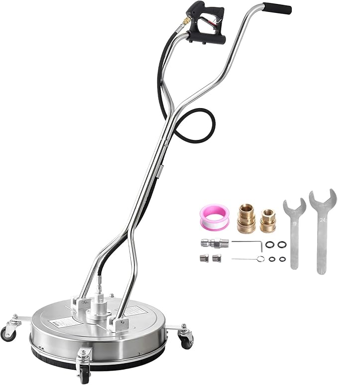 VEVOR 21" Pressure Washer Surface Cleaner, Stainless Steel Pressure Washer Attachments with 4 Wheels, 4500 Max PSI, 3/8 Quick Connector, 2 Spray Nozzles, Dual Handle, for Concrete, Patio, Sidewalk