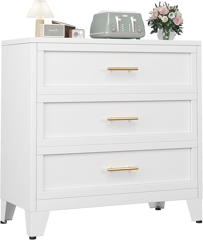 Metal Dresser for Bedroom 3 Drawers Dresser Metal Storage Organizer,34.25" H Drawer Chest, Closet Organizers for Living Room, Hallway, Closet