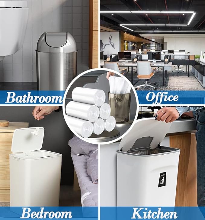 2.6 Gallon Clear trash can liners 300 counts,Small trash bags garbage Bags, Extra Strong 2.6 Gal garbage Bags, Fit 10 liters trash Bin, bathroom trash can liners for Home Office bedroom(clear 300)