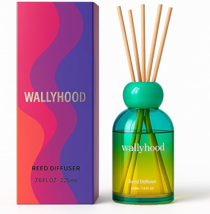 Reed Diffuser Set 7.6 fl oz (225ml) – Extended Flameless Home Fragrance for Bathroom, Bedroom & Living Room – Yellow Green Gradient Glass Decorative Reed Diffuser, Pet Friendly, Gift Ready