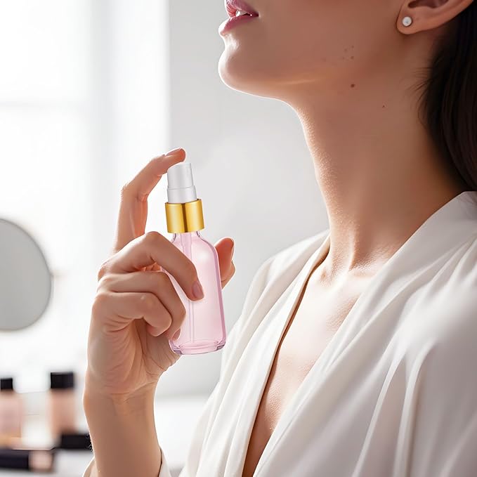Roshtia 30 Pcs 1oz/ 30 ml Rose Gold Glass Spray Bottle Refillable Perfume Atomizer Clear Decorative Empty Bottles with Fine Mist Sprayer Pump for Face Body Travel