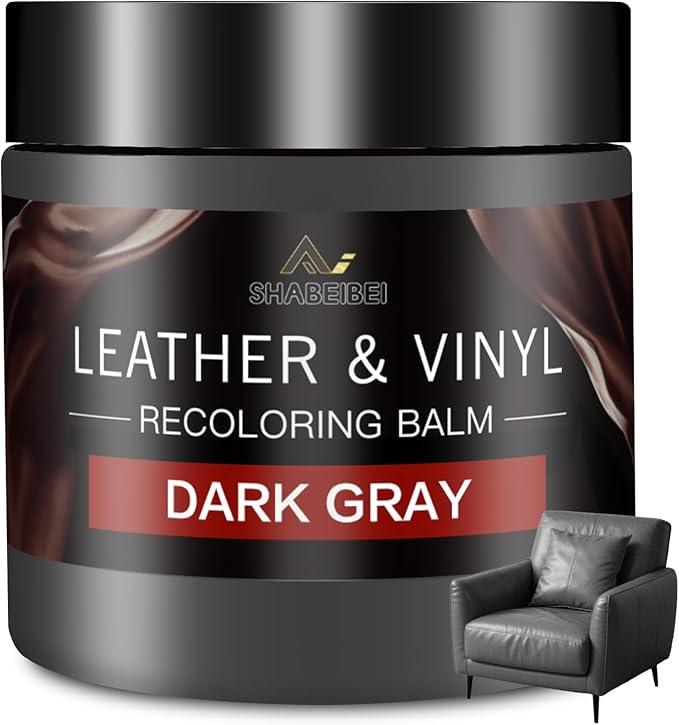 Leather Recoloring Balm and Scratch Repair Kit, Dark Gray Leather Restorer for Couches, Furniture, Car Seats, Leather Paint & Stain for Sofa, Chairs, Bags, and More