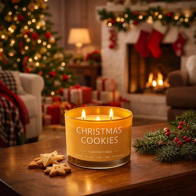 Christmas Cookies Scented Candle, Luxury Large 3 Wick Soy Candle 12 Oz, 60+ Hour Long Lasting Clean Burn, Elegant Aromatherapy Home Decor, Housewarming & Birthday Gift for Men & Women