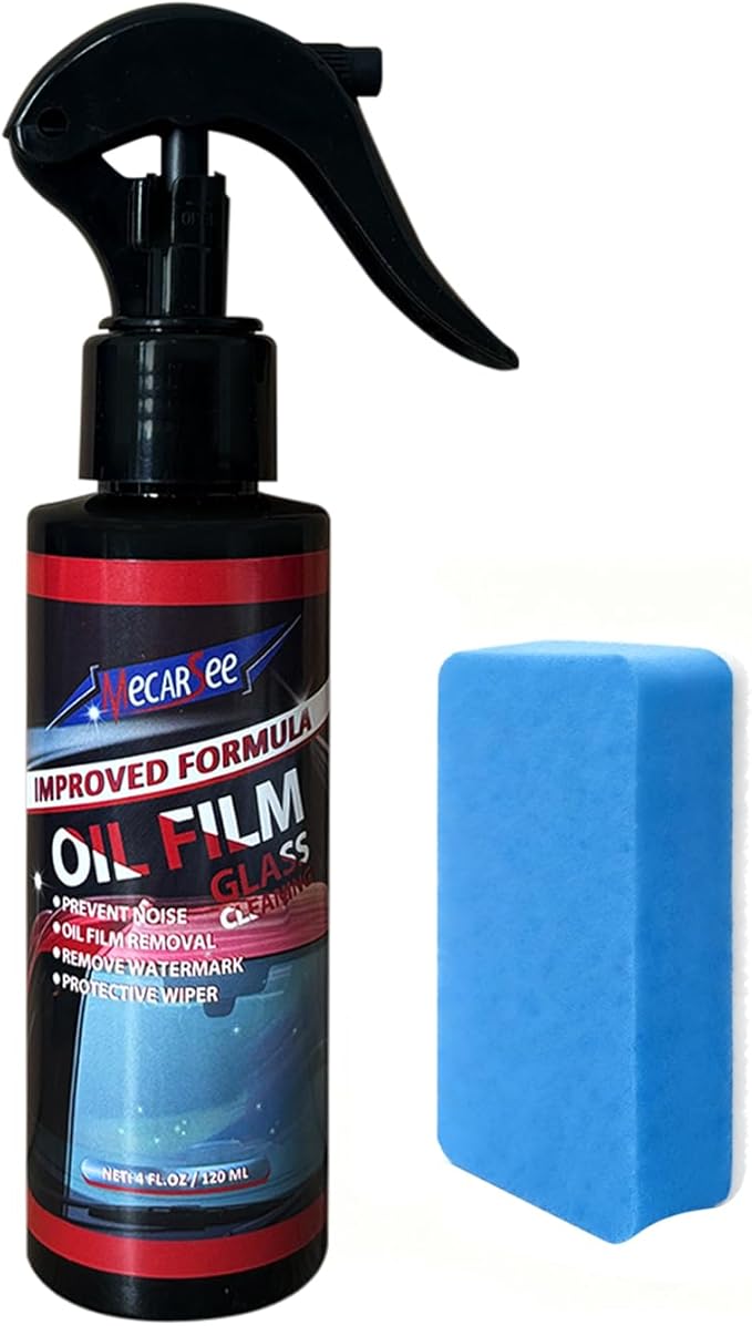 Mecarsee Car Windshield Oil Film Remover Spray - Helps Prevent Fogging & Rain-Repellent Glass Cleaner - Removes Grease, Water Spots & Road Grime - Interior & Exterior Use