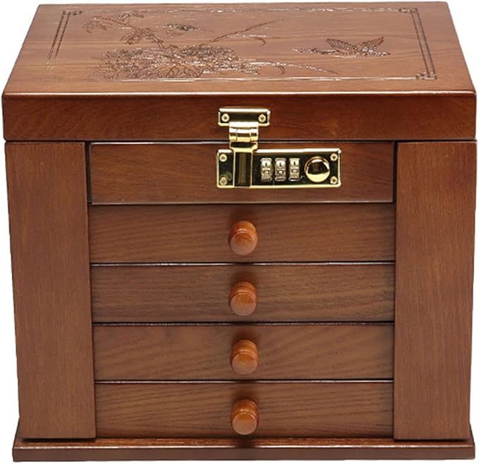 Eapmic Extra Large 5 Layers Wooden Jewelry Box Jewelry Case Cabinet Armoire Ring Necklacel Gift Storage Box Organizer(5 Layers,Brown,Style 4)