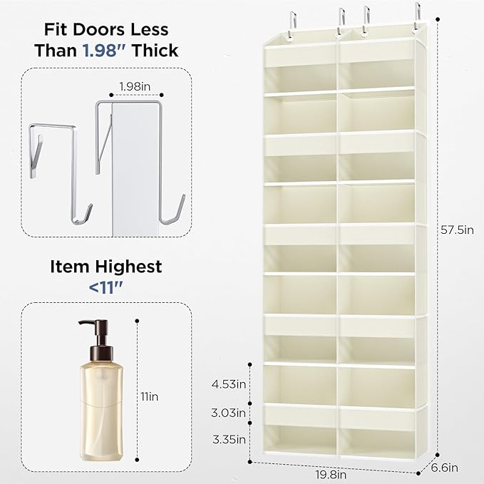 PureSpace 5-Tier Over The Door Organizer with 10 Side Mesh Pockets & Clear Windows, 80 lb Weight Capacity Hanging Storage for Bathroom, Bedroom, Nursery, Panty, Organizer Toys, Shoes, Diapers