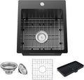 Black Kitchen Sink,15x17 Inch Bar Sink Stainless Steel Drop In Small Kitchen Sink Ideal Choice For Small Spaces Topmount Sink With Bottom Grid,Soap Mat And Drain Assembly Serve Both Kitchen And Bar