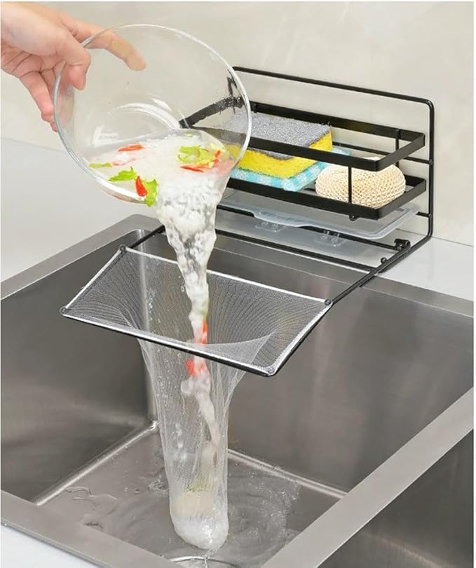 Luoshanvee Kitchen Sink Caddy Countertop Organizer with Foldable Dish Rag Holder for Sponge Dish Soap Steel Wool Scrubber,Sink Caddy with Drain Rack Food Strainer