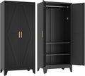 COFaR Metal Wardrobe Closet with Doors, Black Farmhouse Bedroom Armoires with Adjustable Hanging Rod and Shelves, 71'' Tall Closet Cabinet for Garage Storage, Roperos para Guardar Ropa