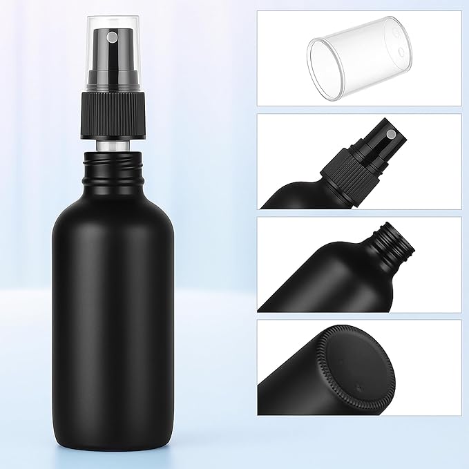 80 Pcs 2 Oz Glass Spray Bottles Fine Mist Spray Bottle Refillable Cosmetic Bottles Empty Small Bottle for Essential Oils Travel Cleaning Solutions Featuring Accessories(Black)