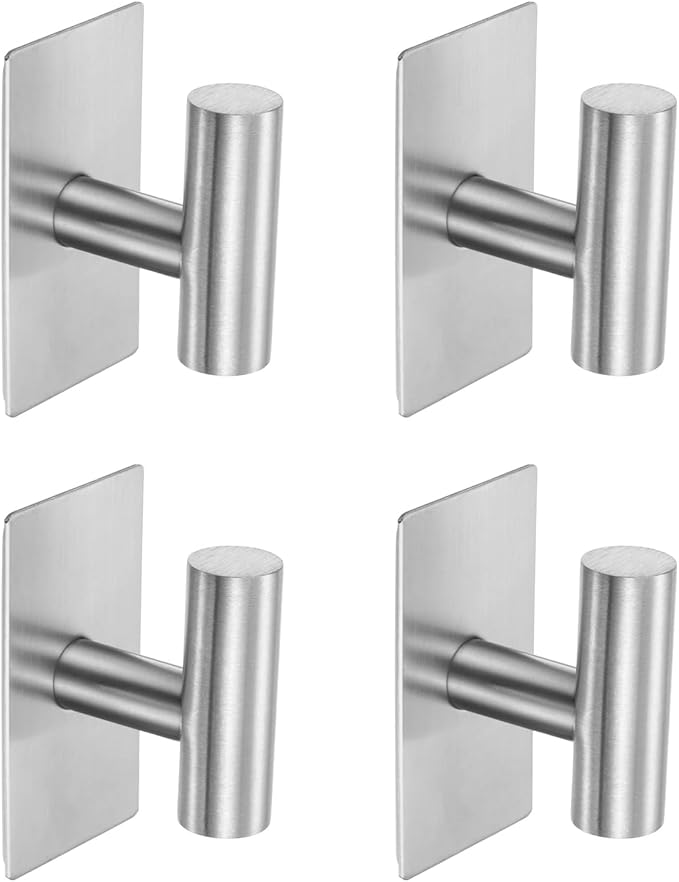 4 Pack Towel Hooks for Bathroom, Wall Hooks Self-Adhesive No-Drill Door Hanger Apply to Shower/Kitchen/Bedroom/Hanging Coat/Towel/Robe (Silver)