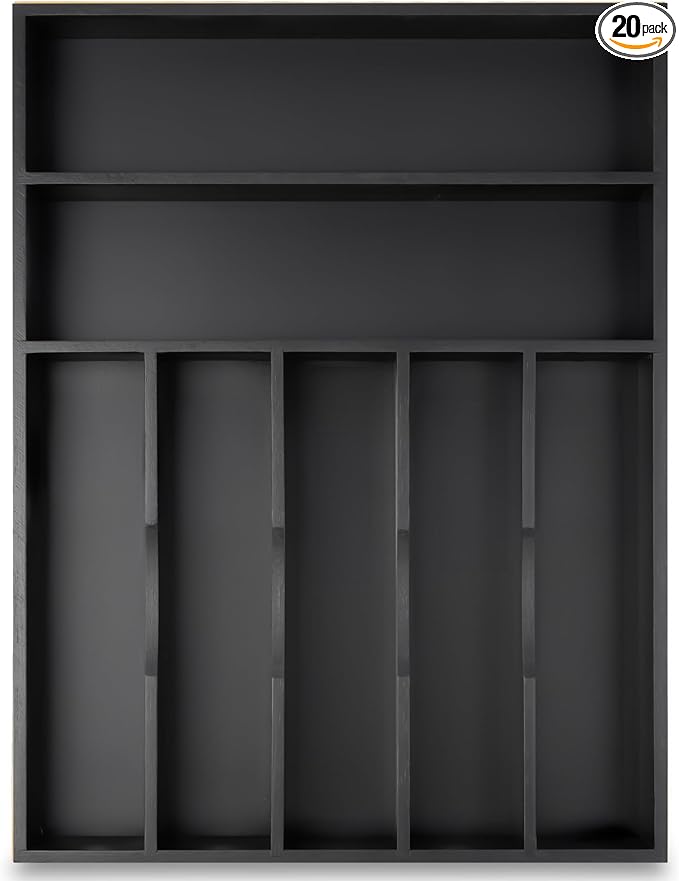 Besilord Silverware Organizer Kitchen Drawer Organizer Utensil Organizer Bamboo Silverware Holder Cutlery Organizer in Drawer Flatware Organizer Tray(7 slots, Black