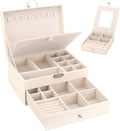 DesignSter Jewelry Organizer Box, 2 Layers Large Jewelry Box with Travel Jewelry Case, Leather Jewelry Storage Case for Rings Earrings Bracelets Necklaces (Beige)