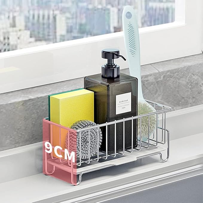 MINGFANITY Kitchen Countertop Sponge Holder, SUS 304 Stainless Steel Dish SoapOrganizer, Basket for Cleaning and Scrub Tool, Kitchen Sink Brush Caddy Holder