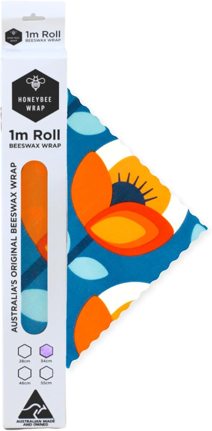 Honeybee Beeswax Wraps - Poppy Pattern Beeswax Roll -Certified Organic Cotton Beeswax Wraps for Food - Reusable - Plastic Wrap & Sandwich Bags Alternative - 40’’ x 13’’