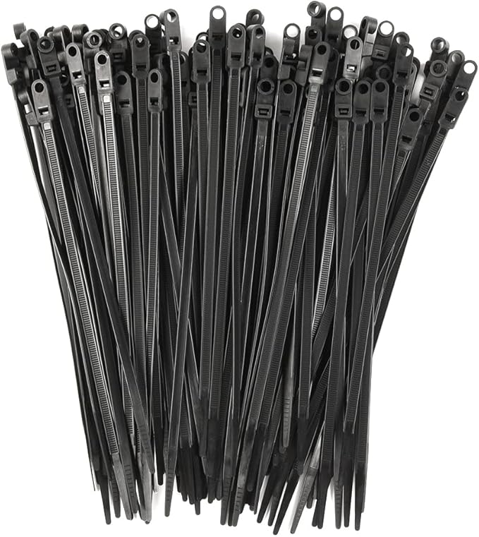 ZipTie.com 8-Inch Black Zip Ties With Screw Hole - 50-lb Tensile Strength Cord Management & Secure Mounting - UL 21 Listed Tie Wraps - Indoor & Outdoor Multi-Purpose (100-Pack)