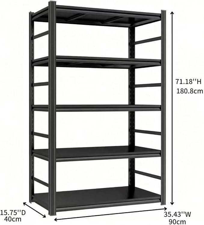 Notmise Book Shelf, 5 Tier Bookshelf, Modern Tall Bookcase for Garage Kit, CDs, Movies, Industrial Corner Storage Shelves for Bedroom Home Office Kitchen Living Room, Black