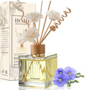 Fresh Linen Reed Diffuser Set - 6.7 oz Glass Bottle with 4 Rattan Sticks,3 Dried Flowers,Adjustable,Long-Lasting Scent for Home,Bedroom,Living Room,Office,Bathroom,Aromatherapy Gift Set