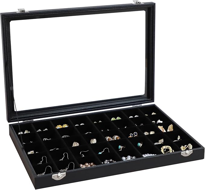 Wudygirl Jewelry Organizer 40 Grid Earring Holder Organizer with Clear Lid Jewelry Box for Rings Earrings Bracelets Storage Display Case for Women