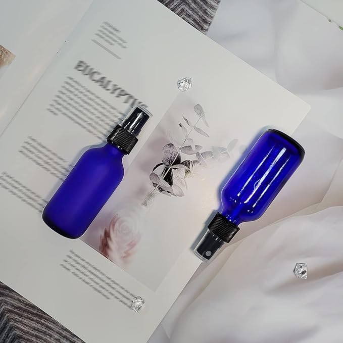 LIYUABU 60ml Blue Glass Spray Bottles,Small Empty Fine Mist Perfume Refillable Reusable Travel Spray Bottle for Essential Oils/Hair/Aromatherapy/Cleaning/Cosmetic with Extra Spray Nozzle(2 Pack)