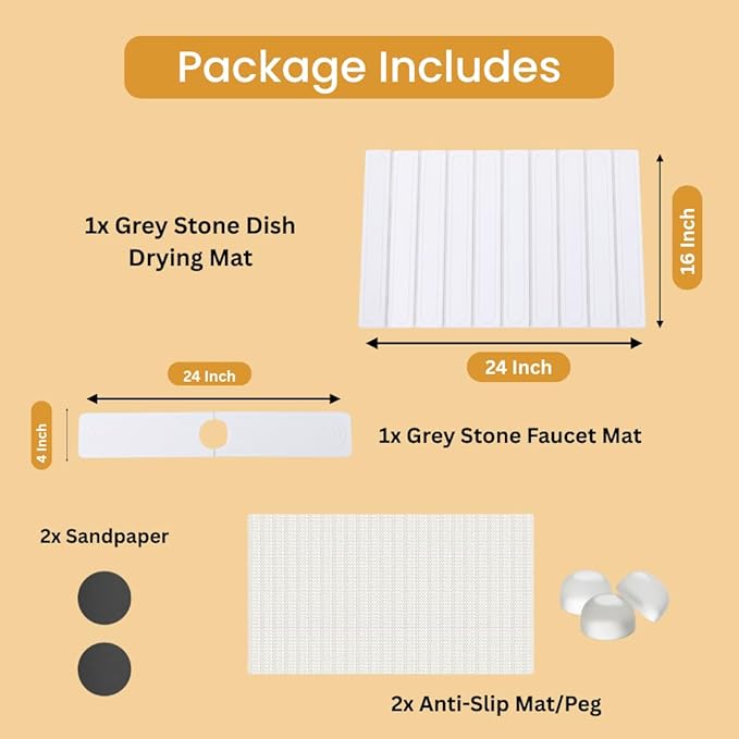 2-In-1 Stone Dish Drying Mat Set For Kitchen Counter.New Collapsiable Diatomaceous Earth Stone Drying Mat Set Includes 1-Stone Dish Drying Mat 23.6"(L)x15.3"(W)&1-Stone Faucet Mat 23.6"(L)x4(W)(WHITE)