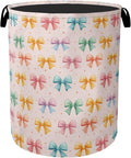 Colorful Bow Foldable Laundry Hamper - Waterproof Fabric Storage Basket with Handles, Clothes Hampers for Laundry,Bedroom,Dorm